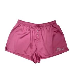 PINK Victoria’s Secret Satin Pajama Shorts. Rose Pink Color with Silver Logo NWT